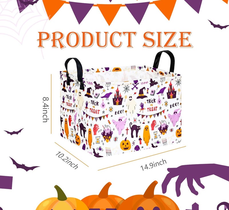 FUULOXE Halloween Gifts Empty Basket Boo Cube Organizer Bins Trick or Treat Spooky Basket Stuffers for Boyfriend Dual Handles for Closet Shelf - Image 2